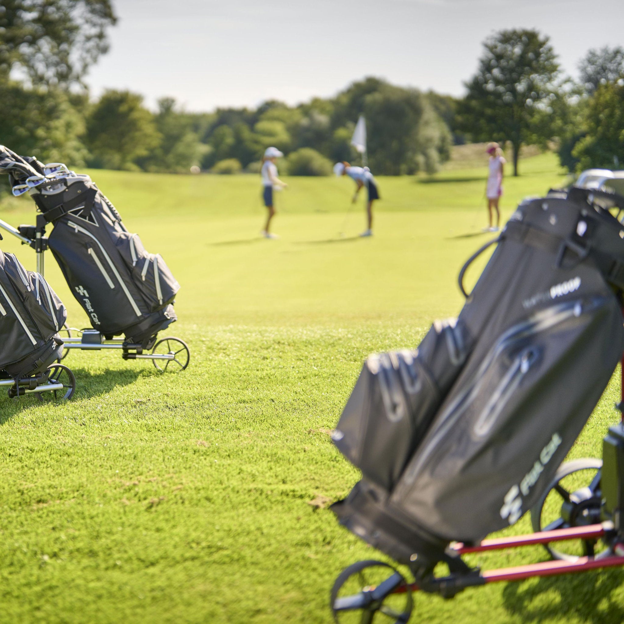 Flat Cat Elektro Golf Trolleys neben dem Grün